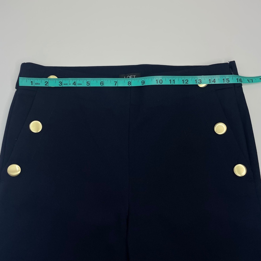 Loft NWT High Waist Trouser Pants Navy Blue Gold Button Sailor Wide Leg 6 - Picture 8 of 12